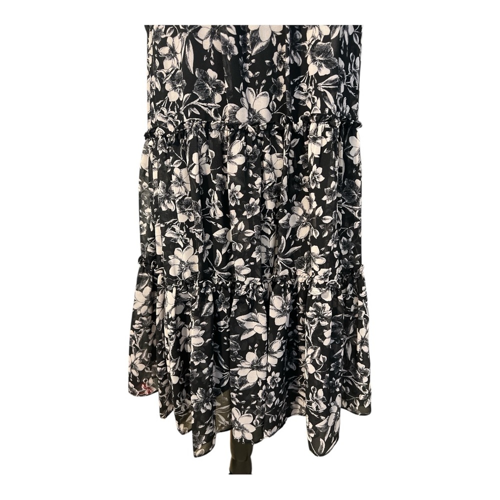 Just Taylor Sleeveless Mock Neck Smocked Floral Print A-line Chiffon Dress, Sz14 - Picture 5 of 15
